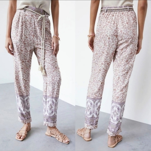 New Anthropologie Pants Ollari Tapered Tassel Rope Belt Leopard Paisley Print S - Picture 14 of 16